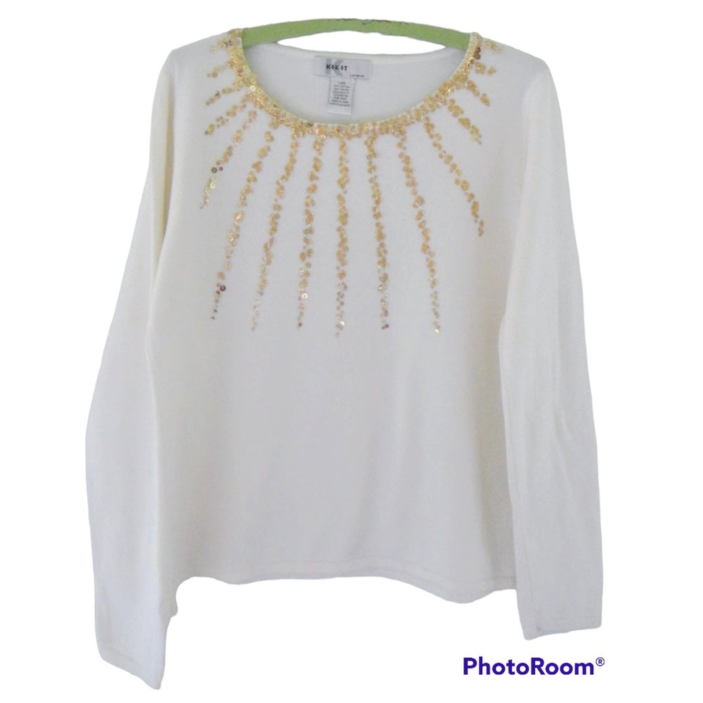 KIKIT SEQUIN SWEATER, IVORY, SIZE L